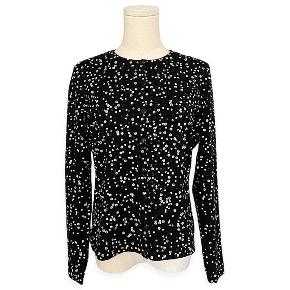 Talbots Vintage Merino Wool Sequin Cardigan Womens S Black Christmas Holiday NYE - Picture 1 of 8